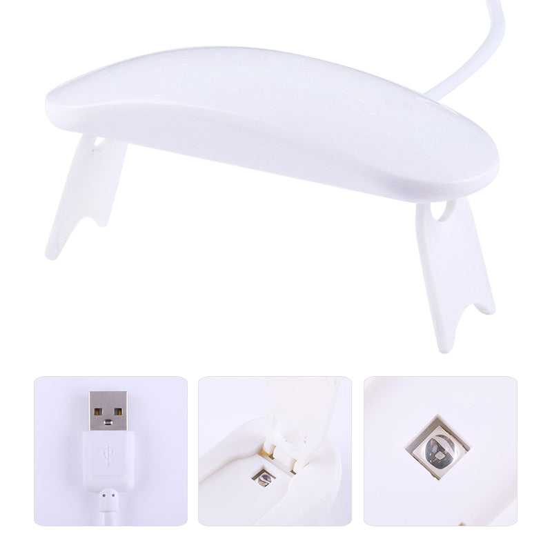 6W White Nail Dryer Machine UV LED Lamp Portable Micro USB Cable